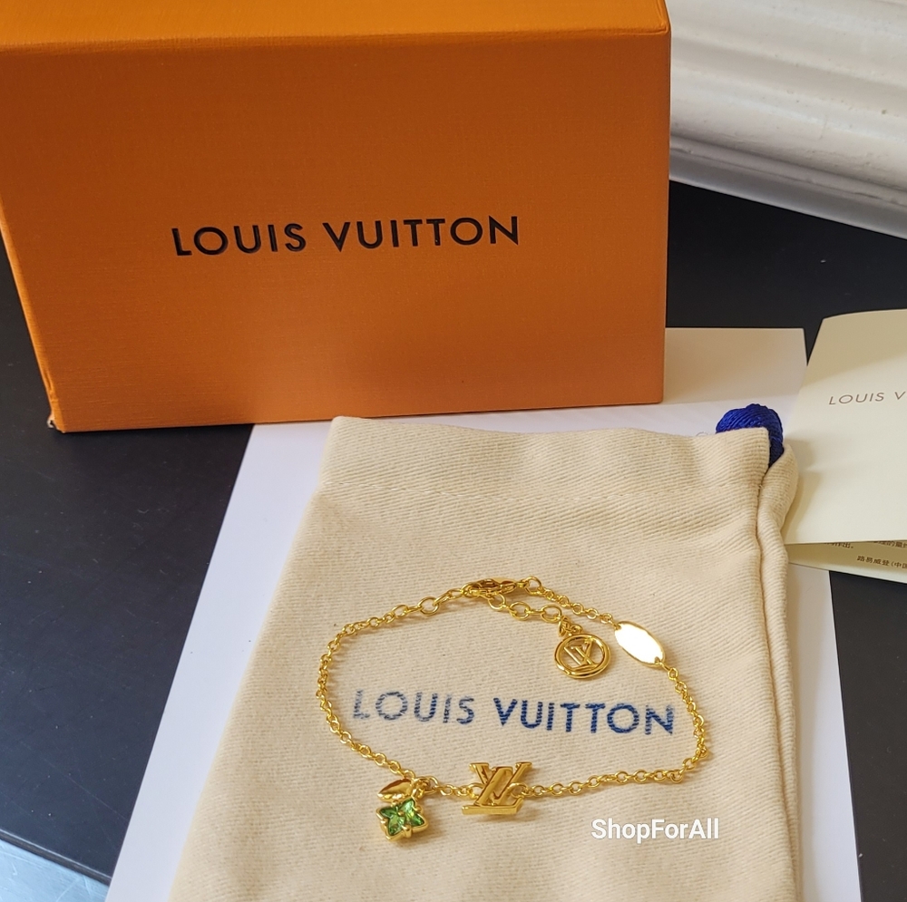 Louis Vuitton Gold and Green Flower Charm Bracelet - Picture 4 of 13